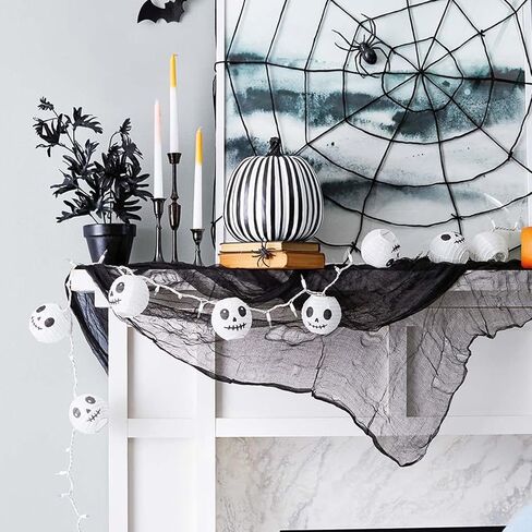 512" x 85" Halloween Black Creepy Cloth,Large Spooky Gauze Cloth Halloween Decorations- Scary Creepy Gauze Haunted Cheesecloth for Halloween Party Supplies Stairway Window Table Doorways Decor in Kuwait