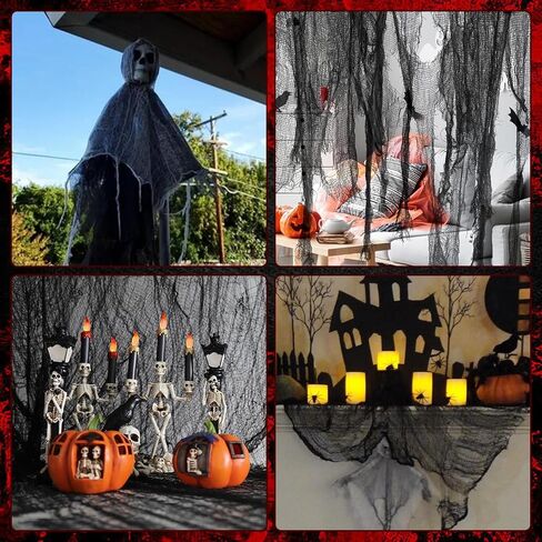 512" x 85" Halloween Black Creepy Cloth,Large Spooky Gauze Cloth Halloween Decorations- Scary Creepy Gauze Haunted Cheesecloth for Halloween Party Supplies Stairway Window Table Doorways Decor in Kuwait