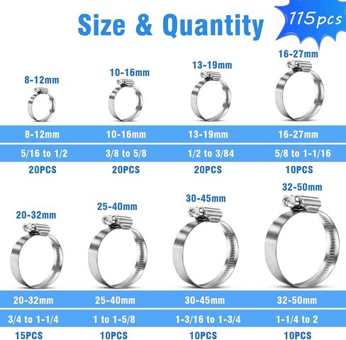 66pcs Heavy Duty Hose Clamps Set with Hexagonal Socket Wrench, 304 Stainless Steel Worm Gear Drive Hose Clamp Metal Fuel Line Pipe Clamp for Plumbing, Automotive And Mechanical Application in Kuwait