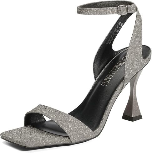 DREAM PAIRS Women's Square Toe Low Sexy Stiletto Heels Open Toe Ankle Strap Dress Wedding Sandals in Saudi Arabia