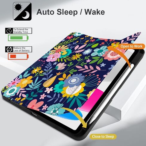 حافظة DONGKE لجهاز iPad الجيل العاشر 10.9 بوصة 2022، حامل ثلاثي الطي + حامل أقلام + تنبيه/غفو تلقائي + غطاء خلفي واقٍ ناعم من مادة TPU، زهور جميلة ملونة in Kuwait