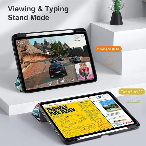 حافظة DONGKE لجهاز iPad الجيل العاشر 10.9 بوصة 2022، حامل ثلاثي الطي + حامل أقلام + تنبيه/غفو تلقائي + غطاء خلفي واقٍ ناعم من مادة TPU، زهور جميلة ملونة in Kuwait