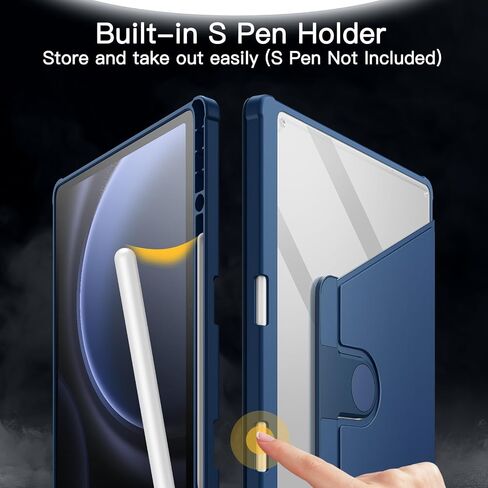 JETech Rotating Case for Samsung Galaxy Tab S9 FE+ 12.4-Inch / S9+ 12.4-Inch 2023 with S Pen Holder, 360 Degree Rotation Protective Stand Cover Clear Back, Auto Wake/Sleep (Black) in Kuwait