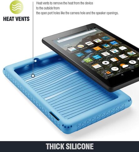 Poetic TurtleSkin Case Designed for All-New Fire 7 (9th Gen, 2019 Release), Heavy Duty Shockproof Kids Friendly Silicone Protective Case Cover, Corner Protection, Sound-Amplification Feature, Blue in Saudi Arabia