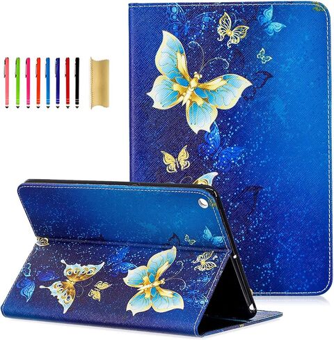 حافظة Dteck لجهاز iPad Mini الجيل الخامس/الرابع 2019/2015 - حافظة جلدية نحيفة وغطاء خلفي من المطاط الناعم حافظة قابلة للطي مع حامل لطيف مع فتحات بطاقة لجهاز iPad Mini 3/2/1 7.9 بوصة، فراشة زرقاء in Saudi Arabia
