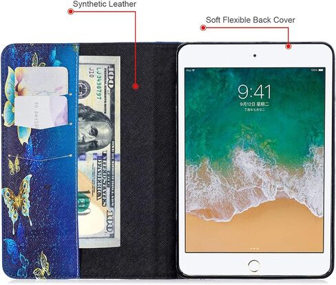 حافظة Dteck لجهاز iPad Mini الجيل الخامس/الرابع 2019/2015 - حافظة جلدية نحيفة وغطاء خلفي من المطاط الناعم حافظة قابلة للطي مع حامل لطيف مع فتحات بطاقة لجهاز iPad Mini 3/2/1 7.9 بوصة، فراشة زرقاء in Saudi Arabia