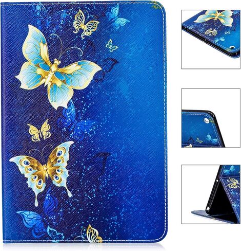 حافظة Dteck لجهاز iPad Mini الجيل الخامس/الرابع 2019/2015 - حافظة جلدية نحيفة وغطاء خلفي من المطاط الناعم حافظة قابلة للطي مع حامل لطيف مع فتحات بطاقة لجهاز iPad Mini 3/2/1 7.9 بوصة، فراشة زرقاء in Saudi Arabia