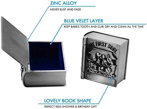 First Curl and First Tooth Keepsake Box for Kids Metallic Engraved Cute Shape, Silver Tooth Holder, Tooth Collection Organizer, Great Gift Idea for Babies to Keep The Childhood Memory (Book) in Kuwait