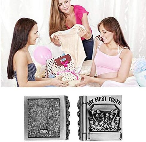 First Curl and First Tooth Keepsake Box for Kids Metallic Engraved Cute Shape, Silver Tooth Holder, Tooth Collection Organizer, Great Gift Idea for Babies to Keep The Childhood Memory (Book) in Kuwait