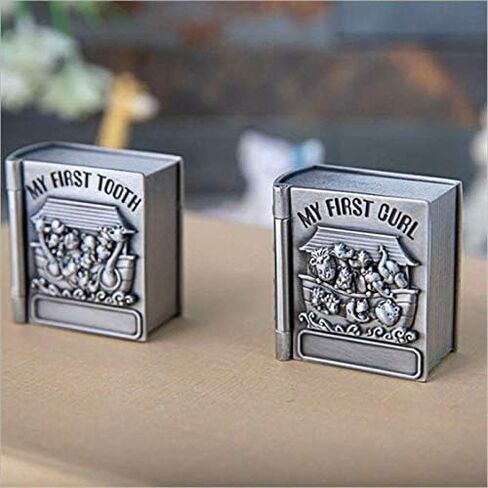 First Curl and First Tooth Keepsake Box for Kids Metallic Engraved Cute Shape, Silver Tooth Holder, Tooth Collection Organizer, Great Gift Idea for Babies to Keep The Childhood Memory (Book) in Kuwait