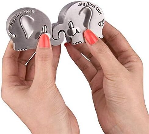 صندوق تذكار أول تجعيد وأول سن للأطفال بشكل معدني منقوش بشكل لطيف، حامل أسنان فضي، منظم مجموعة الأسنان، فكرة هدية رائعة للأطفال للحفاظ على ذاكرة الطفولة (كتاب) in Kuwait