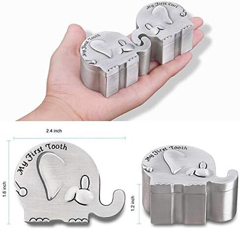 صندوق تذكار أول تجعيد وأول سن للأطفال بشكل معدني منقوش بشكل لطيف، حامل أسنان فضي، منظم مجموعة الأسنان، فكرة هدية رائعة للأطفال للحفاظ على ذاكرة الطفولة (كتاب) in Kuwait
