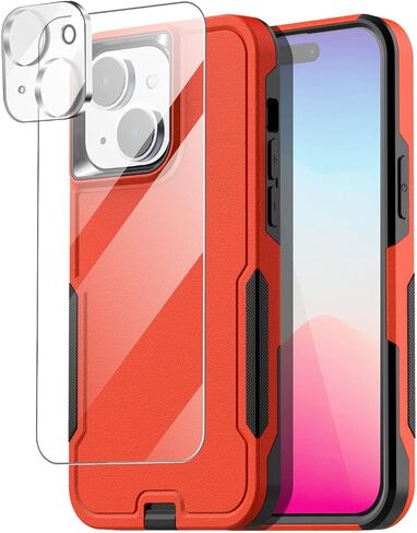 حافظة حزام AICase متوافقة مع iPhone 15 Plus+واقي زجاجي+عدسة كاميرا، غطاء واقٍ متين من الدرجة العسكرية مناسب للجيب ومقاوم للصدمات/السقوط in Saudi Arabia