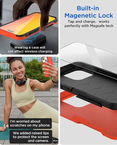 حافظة حزام AICase متوافقة مع iPhone 15 Plus+واقي زجاجي+عدسة كاميرا، غطاء واقٍ متين من الدرجة العسكرية مناسب للجيب ومقاوم للصدمات/السقوط in Saudi Arabia