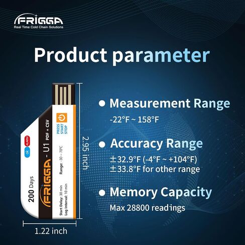 Frigga 2 Pack Temperature Data Logger Single Use Temperature Recorder 28800 Points USB Temperature Loggers High Accuracy 200 Days Cold Chain Transportation with PDF CSV Report, U1 in Saudi Arabia