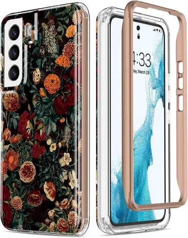 حافظة Esdot لهاتف Samsung Galaxy S22، اختبار السقوط من الدرجة العسكرية بطول 21 قدمًا، غطاء متين بتصميمات عصرية للنساء والفتيات، حافظة هاتف واقية لهاتف Galaxy S22 6.1 بوصة حديقة الزهور in Kuwait