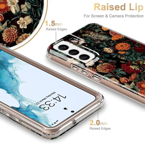 حافظة Esdot لهاتف Samsung Galaxy S22، اختبار السقوط من الدرجة العسكرية بطول 21 قدمًا، غطاء متين بتصميمات عصرية للنساء والفتيات، حافظة هاتف واقية لهاتف Galaxy S22 6.1 بوصة حديقة الزهور in Kuwait