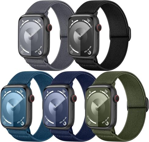 Dirrelo 5Pack Stretchy Nylon Band Compatible with Apple Watch Bands 45mm 44mm 42mm 49mm 46mm 41mm 40mm 38mm for Women Men,Soft Elastic Strap Wristband for iWatch Series 10 9 8 7 6 5 4 3 2 1 SE,Ultra in Saudi Arabia