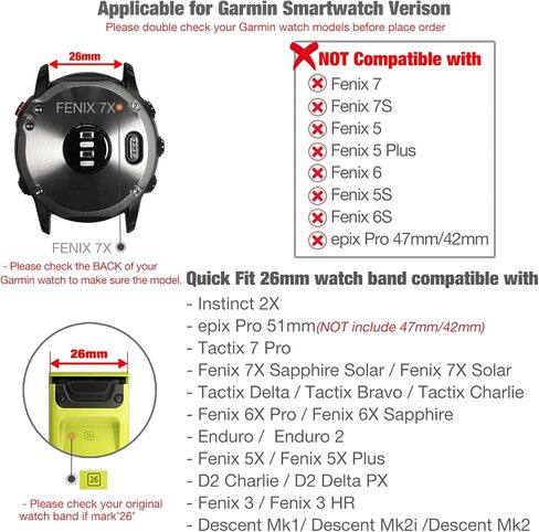 سوار ساعة من قماش الدنيم من Abanen لـ Garmin epix Pro 51 مم / Fenix ​​7X / Fenix ​​6X / Fenix ​​5X / غريزة 2X، حزام معصم رياضي مزود بخطاف وحلقة مقاس 26 مم لـ Enduro in Kuwait