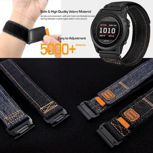 سوار ساعة من قماش الدنيم من Abanen لـ Garmin epix Pro 51 مم / Fenix ​​7X / Fenix ​​6X / Fenix ​​5X / غريزة 2X، حزام معصم رياضي مزود بخطاف وحلقة مقاس 26 مم لـ Enduro in Kuwait