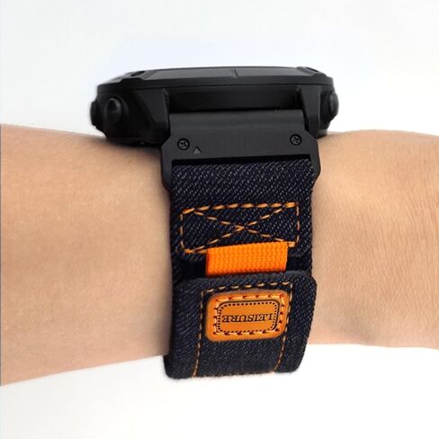 سوار ساعة من قماش الدنيم من Abanen لـ Garmin epix Pro 51 مم / Fenix ​​7X / Fenix ​​6X / Fenix ​​5X / غريزة 2X، حزام معصم رياضي مزود بخطاف وحلقة مقاس 26 مم لـ Enduro in Kuwait