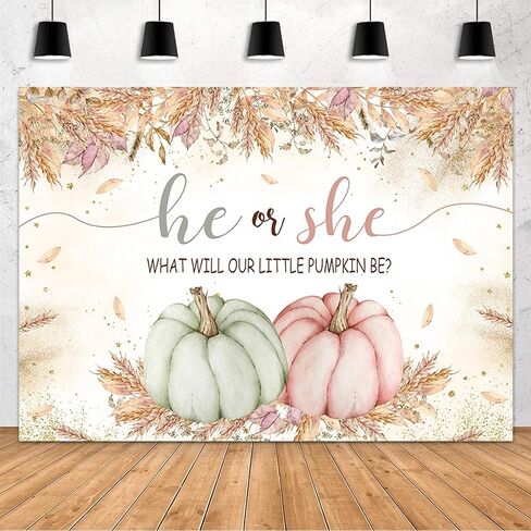 MEHOFOND 7x5ft Pumpkin Gender Reveal Backdrop Fall Pumpkin Baby Shower Party Supplies Fall Ear of Wheat Grain Flowers Decorations Photo Background Thanksgiving Baby Shower Banner Photo Booth Props in Saudi Arabia