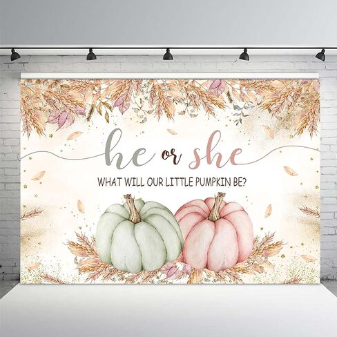 MEHOFOND 7x5ft Pumpkin Gender Reveal Backdrop Fall Pumpkin Baby Shower Party Supplies Fall Ear of Wheat Grain Flowers Decorations Photo Background Thanksgiving Baby Shower Banner Photo Booth Props in Saudi Arabia