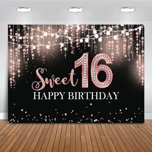 Mocsicka Sweet 16 Birthday Backdrop Glitter Silver Sweet Sixteen Background Girls 16th Birthday Party Cake Table Decoration Photo Booth Props (7x5ft) in Saudi Arabia
