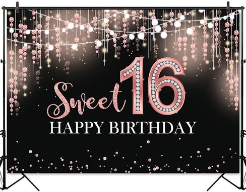 Mocsicka Sweet 16 Birthday Backdrop Glitter Silver Sweet Sixteen Background Girls 16th Birthday Party Cake Table Decoration Photo Booth Props (7x5ft) in Saudi Arabia