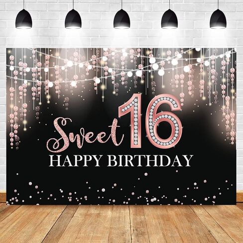 Mocsicka Sweet 16 Birthday Backdrop Glitter Silver Sweet Sixteen Background Girls 16th Birthday Party Cake Table Decoration Photo Booth Props (7x5ft) in Saudi Arabia