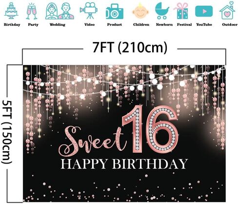Mocsicka Sweet 16 Birthday Backdrop Glitter Silver Sweet Sixteen Background Girls 16th Birthday Party Cake Table Decoration Photo Booth Props (7x5ft) in Saudi Arabia