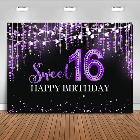 Mocsicka Sweet 16 Birthday Backdrop Glitter Silver Sweet Sixteen Background Girls 16th Birthday Party Cake Table Decoration Photo Booth Props (7x5ft) in Saudi Arabia