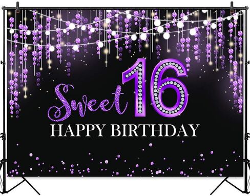 Mocsicka Sweet 16 Birthday Backdrop Glitter Silver Sweet Sixteen Background Girls 16th Birthday Party Cake Table Decoration Photo Booth Props (7x5ft) in Saudi Arabia