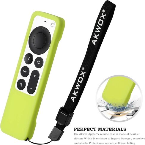 AKWOX [Nightglow Green] Case Cover Replacement for New Siri Remote Case 2021 Apple 4k TV Series 6 Generation Remote Control, Siri 2nd Silicone Skin with Lanyard in Kuwait
