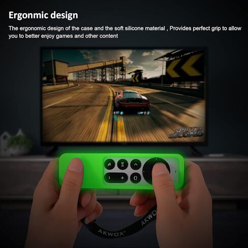 AKWOX [Nightglow Green] Case Cover Replacement for New Siri Remote Case 2021 Apple 4k TV Series 6 Generation Remote Control, Siri 2nd Silicone Skin with Lanyard in Kuwait