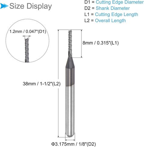 قطع توجيه CNC من CoCud End Mill، ساق 1/8 بوصة، قطع 9.5 مم بقطر 2 مم، قاطع طحن من كربيد التنجستين الماسي لليد اليسرى - (التطبيقات: لنقش الحفر باستخدام الحاسب الآلي)، 5 قطع in Saudi Arabia