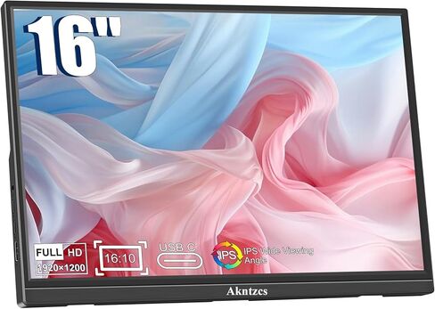 شاشة محمولة للكمبيوتر المحمول - شاشة سفر مقاس 16 بوصة بدقة FHD 1920x1200P FreeSync USB-C للكمبيوتر المحمول PC Mac PS4/5 Switch، قابلة للتركيب على VESA in Kuwait