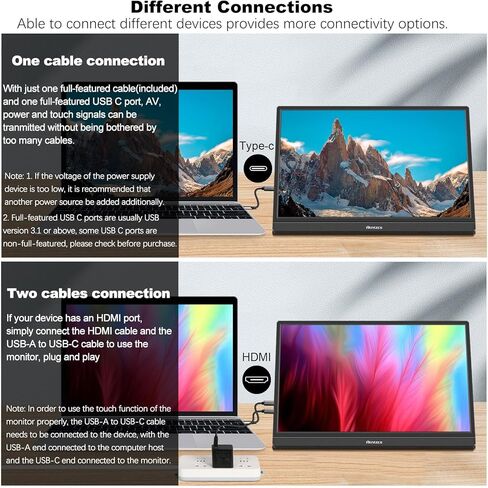 شاشة محمولة للكمبيوتر المحمول - شاشة سفر مقاس 16 بوصة بدقة FHD 1920x1200P FreeSync USB-C للكمبيوتر المحمول PC Mac PS4/5 Switch، قابلة للتركيب على VESA in Kuwait