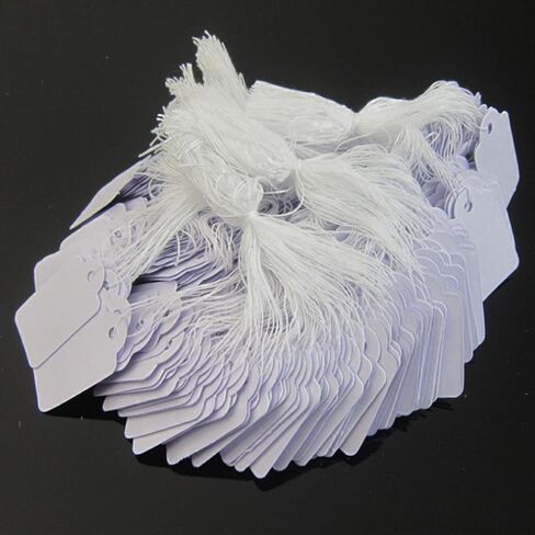 1000 قطعة من العلامات البيضاء مع علامات سلسلة، علامات عرض قابلة للكتابة لعلامات الملابس والمجوهرات للمنتج، 0.94 × 0.59 بوصة in Kuwait