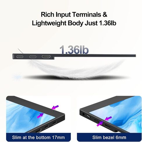 شاشة CNBANAN المحمولة 144 هرتز، شاشة ألعاب 16.1 بوصة 1200: 1 USB-C&HDMI شاشة كمبيوتر محمول 1080P IPS مكبر صوت خارجي فائق النحافة شاشة سفر ثانية لأجهزة الكمبيوتر المحمول Mac Phone Xbox Game Monitor in Saudi Arabia