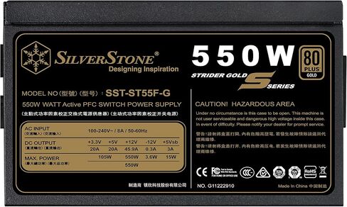 سلسلة Silverstone Tek Strider ATX12V/EPS12V 550W 80+ Gold PFC مزود طاقة مع كابلات معيارية كاملة ST55F-G in Saudi Arabia