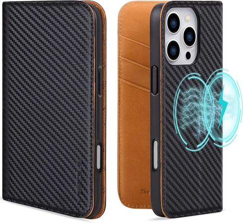 حافظة VISOUL لهاتف iPhone 16 Pro، حافظة هاتف جلدية من ألياف الكربون مع حامل للبطاقات، حافظة قابلة للطي متوافقة مع iPhone 16 Pro (6.3 بوصة) - أسود + أحمر in Kuwait