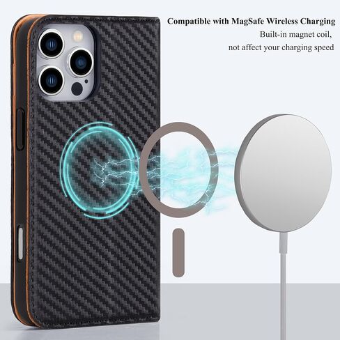 حافظة VISOUL لهاتف iPhone 16 Pro، حافظة هاتف جلدية من ألياف الكربون مع حامل للبطاقات، حافظة قابلة للطي متوافقة مع iPhone 16 Pro (6.3 بوصة) - أسود + أحمر in Kuwait