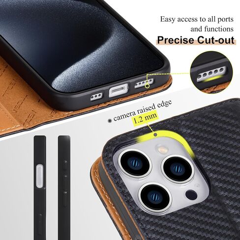 حافظة VISOUL لهاتف iPhone 16 Pro، حافظة هاتف جلدية من ألياف الكربون مع حامل للبطاقات، حافظة قابلة للطي متوافقة مع iPhone 16 Pro (6.3 بوصة) - أسود + أحمر in Kuwait