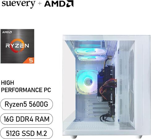 Gaming PC AMD Ryzen5 5600G 6Cores 3.9GHz UP to 4.40 GHz Processor, 16GB DDR4 RAM, 512GB NVMe SSD, AMD Radeon Vega7 Graphics Windows 11 Home - Gaming Desktop Computer White in Saudi Arabia