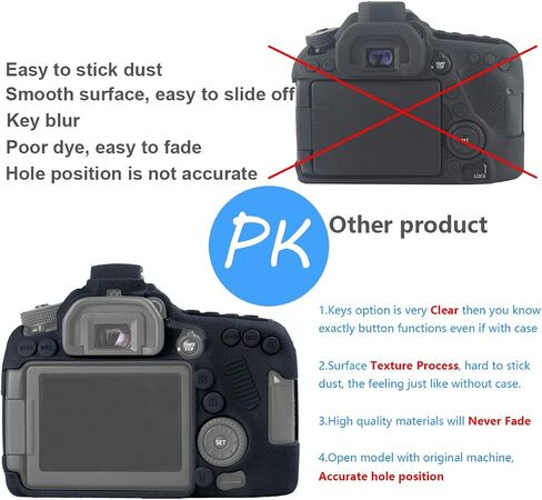 Camera Case for Canon EOS 80D - Silicone Protective DSLR Skin Cover, Detachable Cage, Shockproof, Dustproof (Black) in Kuwait