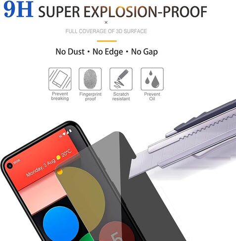 2 Pack Privacy Screen Protector for Google Pixel 5 [Anti-Spy Tempered Glass], Ultra HD, Anti-Scratch, Bubble-Free, Easy Install 9H Protective Glass for Pixel 5 in Kuwait