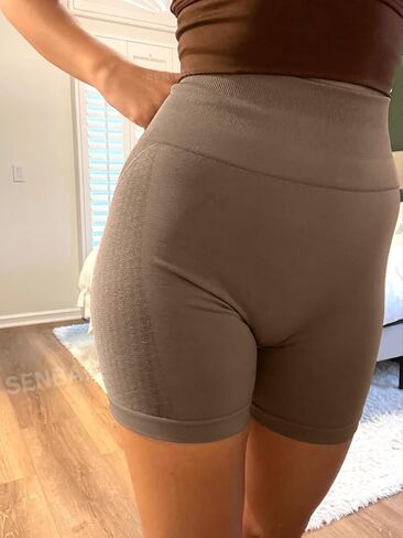 SENBANB سراويل نسائية عالية الخصر للتمرين سراويل قصيرة لرفع المؤخرة غير مخيطة سراويل قصيرة لراكبي الدراجات النارية في صالة الألعاب الرياضية واليوجا in Kuwait