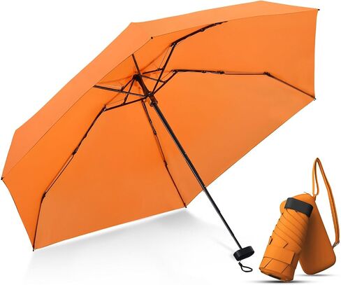 LEAGERA Compact Travel Umbrella with Case - Mini Umbrella for Purse, Small Lightweight &Tiny Design Perfect for Parasol Outdoor Sun&Rain Umbrellas, Black in Kuwait