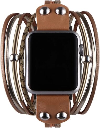 Multi-Layer Leather Wrap Bracelet Compatible with Apple Watch Ultra SE 8 7 6 5 4 3 38mm 40mm 41mm 42mm 44mm 45mm 49mm for Women Mens, Boho Stylish Cuff Bangle Watch Strap for Iwatch Bands in Kuwait